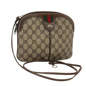 GUCCI GG Supreme Web Sherry Line Shoulder Bag PVC Beige 904 02 047 Auth 111359
